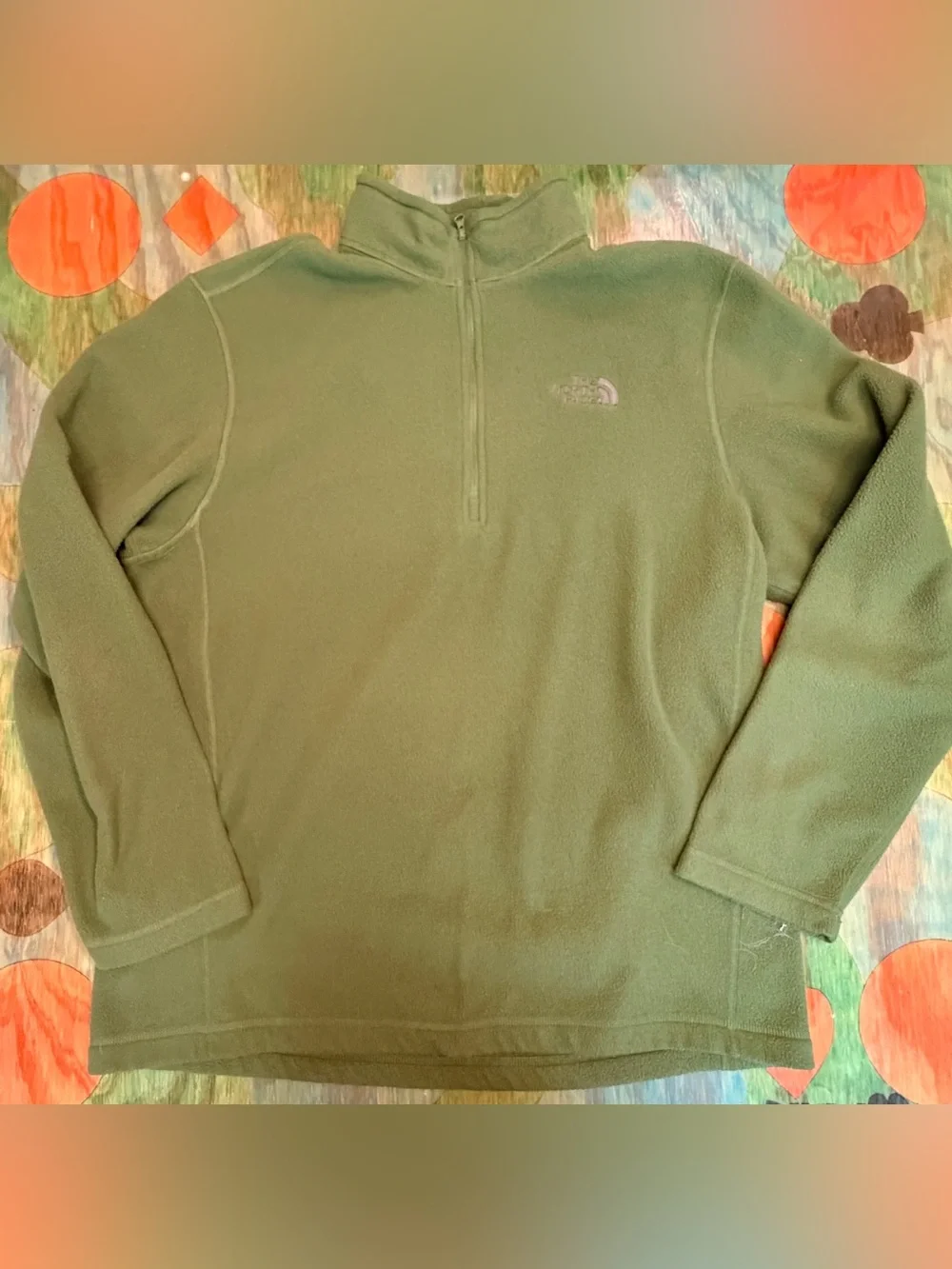 North Face Sweater Mens Large 1/4 Zip Fleece Activewear Pullover Green Polyester